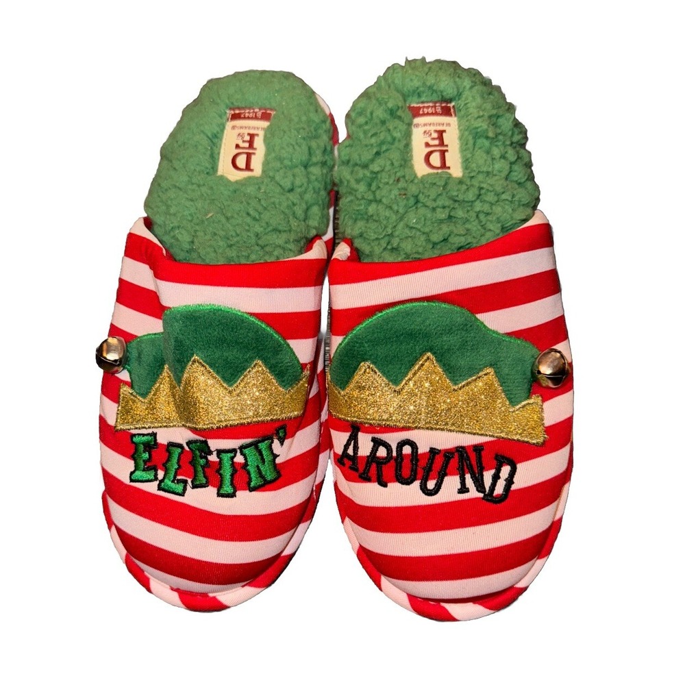 Dearfoams Slippers Elfin Around Jingle Bells Christmas Sherpa Lined Women's 5/6